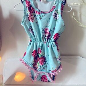 Kids Tales Floral Kids Romper - Blue and Pink